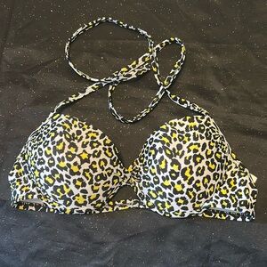 2/$16 Xhilaration Leopard Black, Yellow and White  Bikini Top